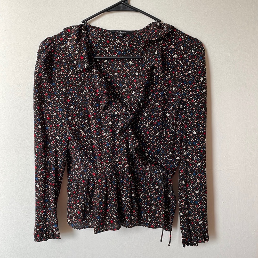 Madewell silky ruffled wrap shirt